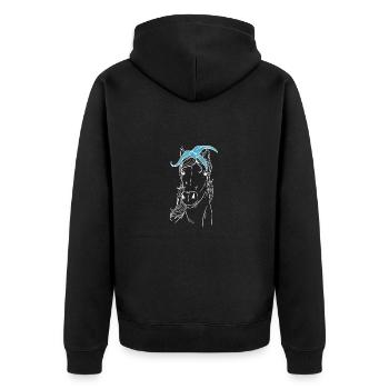 Pferd reiten Reiter Reitsport - Unisex Premium Bio Zip Hoodie - Schwarz - Hinten - Nico (187cm)
