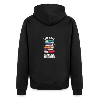 Read all books - Unisex Premium Organic Zip Hoodie - black - Back - Nico (187cm)