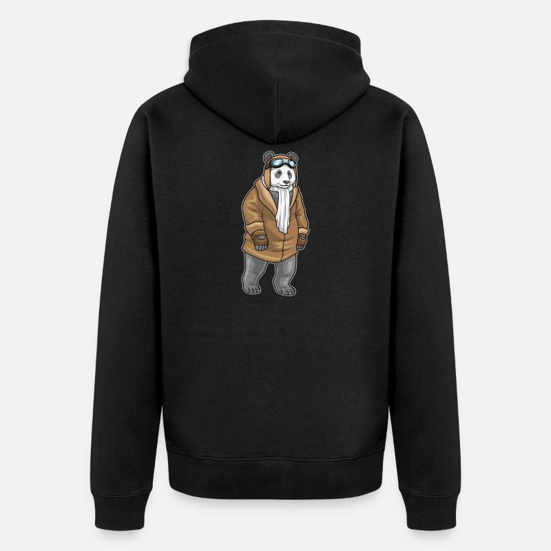 Panda Pilot Pilotenmütze - Unisex Premium Bio Zip Hoodie - Schwarz