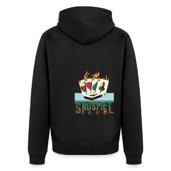 Brennende Schafkopf Karten - Unisex Premium Bio Zip Hoodie - Schwarz - Hinten - Nico (187cm)