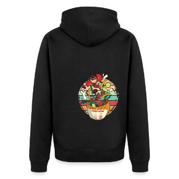 Fröhlicher hüpfender Retro Döner - Unisex Premium Bio Zip Hoodie - Schwarz - Hinten - Nico (187cm)