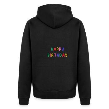 HAPPY BIRTHDAY. HAPPY BIRTHDAY. ANNIVERSARY. - Unisex Premium Organic Zip Hoodie - black - Back - Nico (187cm)