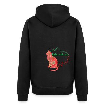 katze mit spuren e 91 - Unisex Premium Bio Zip Hoodie - Schwarz - Hinten - Nico (187cm)