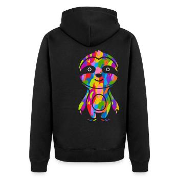 Faultier Bunt - Unisex Premium Bio Zip Hoodie - Schwarz - Hinten - Nico (187cm)