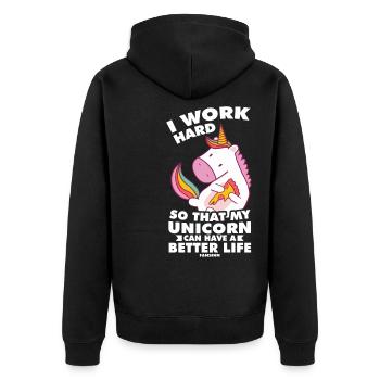 I Work Hard So That My Unicorn Can Have - Unisex Premium Organic Zip Hoodie - black - Back - Nico (187cm)
