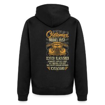 Oldtimer Baujahr 1957 Geboren Jahrgang Geburtstag - Unisex Premium Bio Zip Hoodie - Schwarz - Hinten - Nico (187cm)