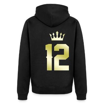 12 Zahl Krone - Unisex Premium Bio Zip Hoodie - Schwarz - Hinten - Nico (187cm)