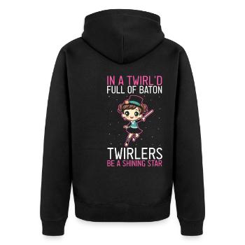 Stocktanz Design für Stabtänzerin - Unisex Premium Bio Zip Hoodie - Schwarz - Hinten - Nico (187cm)