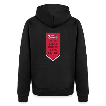 after god made me - Unisex Premium Bio Zip Hoodie - Schwarz - Hinten - Nico (187cm)