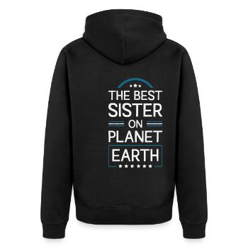 Beste Schwester Spruch - Unisex Premium Bio Zip Hoodie - Schwarz - Hinten - Nico (187cm)