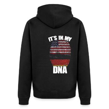 Es ist in meiner DNA Ein Amerikaner, gebürtiger - Unisex Premium Bio Zip Hoodie - Schwarz - Hinten - Nico (187cm)