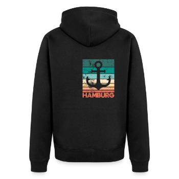Hamburg Hafen Schiff Hansestadt St. Pauli Geschenk - Unisex Premium Bio Zip Hoodie - Schwarz - Hinten - Nico (187cm)