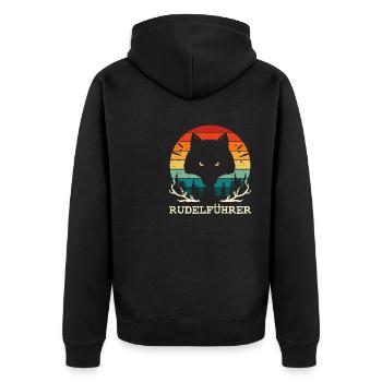 Rudelführer - JGA Junggesellenabschied Wolf Team - Unisex Premium Bio Zip Hoodie - Schwarz - Hinten - Nico (187cm)