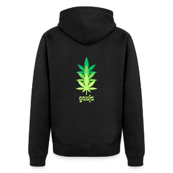 ganja t(h)ree - Unisex Premium Bio Zip Hoodie - Schwarz - Hinten - Nico (187cm)