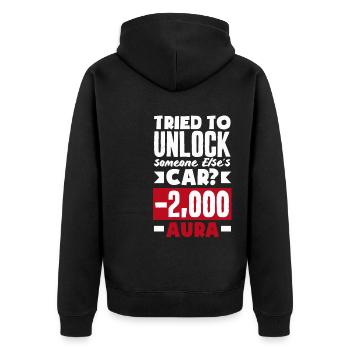 Tried to unlock someone elses car? -2000 aura - Unisex Premium Bio Zip Hoodie - Schwarz - Hinten - Nico (187cm)