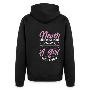 Never Underestimate A Girl With A Bow Funny - Unisex Premium Organic Zip Hoodie - black - Back - Nico (187cm)