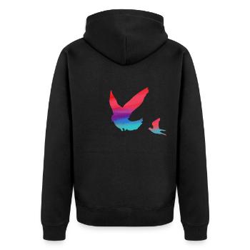 oiseaux, coloré, aquarelle, pigeons, mouches - Veste à capuche bio Premium Unisexe - noir - Dos - Nico (187cm)