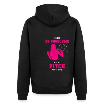 I Got 99 Problems But My Pitch Ain't One Sänger - Unisex Premium Bio Zip Hoodie - Schwarz - Hinten - Nico (187cm)