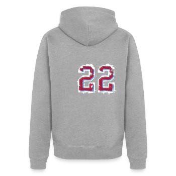 22 - 2022- Schule Abitur Schüler Klasse Kind Gebur - Unisex Premium Bio Zip Hoodie - Grau meliert - Hinten - Nico (187cm)