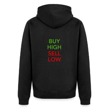 Buy High Sell low - Trading Fun - Unisex Premium Bio Zip Hoodie - Schwarz - Hinten - Nico (187cm)