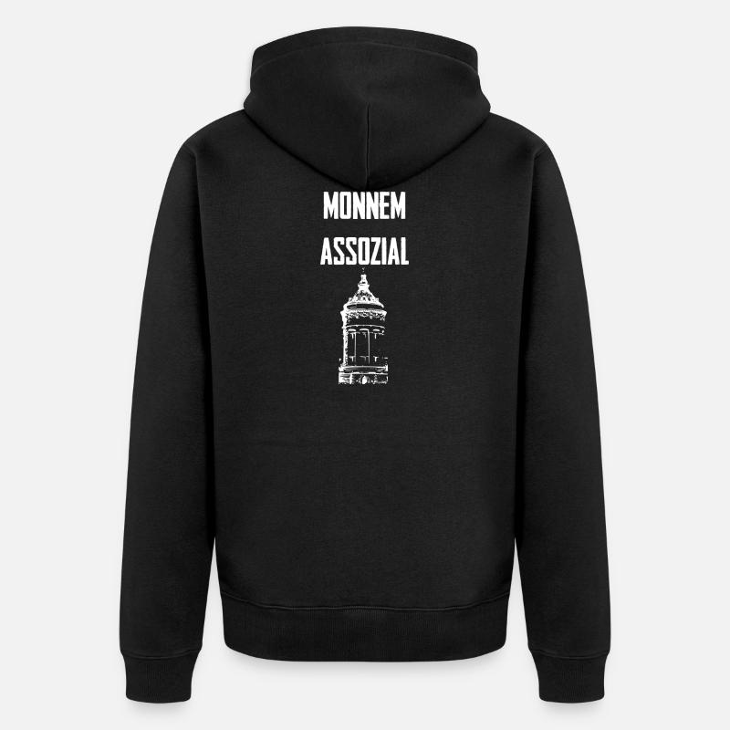 Monnem Assozial Wasserturm - Unisex Premium Bio Zip Hoodie - Schwarz