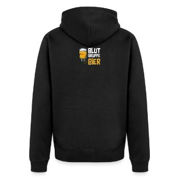 Blutgruppe Bier Alkohol Trinker Lustiger Spruch - Unisex Premium Bio Zip Hoodie - Schwarz - Hinten - Nico (187cm)