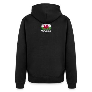 Wales flag home to Cymru team sport - Unisex Premium Organic Zip Hoodie - black - Back - Nico (187cm)