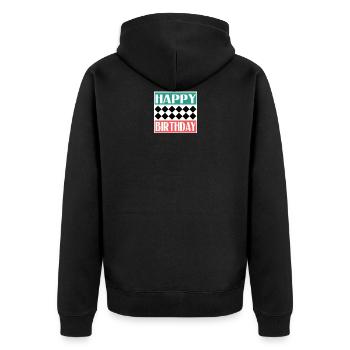 BIRTHDAY. HAPPY BIRTHDAY. HAPPY BIRTHDAY. - Unisex Premium Organic Zip Hoodie - black - Back - Nico (187cm)