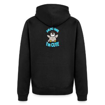 Pingu Hug Me - Unisex Premium Bio Zip Hoodie - Schwarz - Hinten - Nico (187cm)