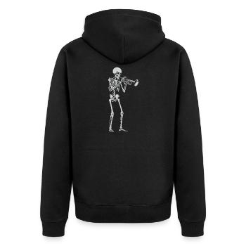 Skeleton spielt Trompete - Unisex Premium Bio Zip Hoodie - Schwarz - Hinten - Nico (187cm)