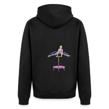 Jumping Fitness Geschenk Geschenkidee - Unisex Premium Bio Zip Hoodie - Schwarz - Hinten - Nico (187cm)