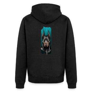 Noble Watch: Majestic Dobermans' Gaze - Unisex Premium Organic Zip Hoodie - black - Back - Nico (187cm)