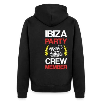Ibiza Party Crew - Unisex Premium Bio Zip Hoodie - Schwarz - Hinten - Nico (187cm)