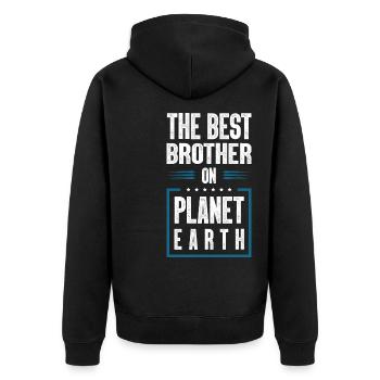 Bester Bruder Spruch - Unisex Premium Bio Zip Hoodie - Schwarz - Hinten - Nico (187cm)