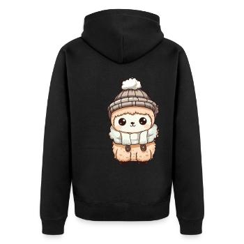 Alpaca Winter Animal Cute Comic - Unisex Premium Organic Zip Hoodie - black - Back - Nico (187cm)