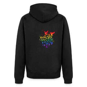 100% gay,deaf,deaf,graffiti,rainbow,LGBT - Unisex Premium Organic Zip Hoodie - black - Back - Nico (187cm)