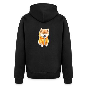 Lustiger Shiba Inu in der Jacke. - Unisex Premium Bio Zip Hoodie - Schwarz - Hinten - Nico (187cm)