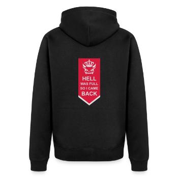 hell was full Zitat - Unisex Premium Bio Zip Hoodie - Schwarz - Hinten - Nico (187cm)