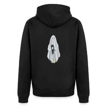 Geist mit Katze - Unisex Premium Bio Zip Hoodie - Schwarz - Hinten - Nico (187cm)