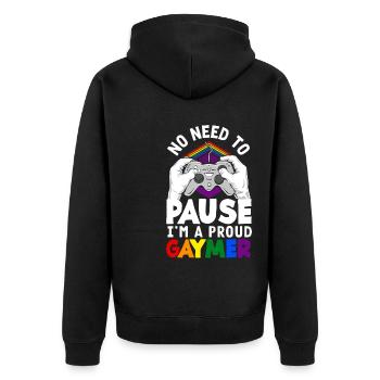 No need to pause - I'm a proud gaymer LGBTQ+ - Unisex Premium Bio Zip Hoodie - Schwarz - Hinten - Nico (187cm)