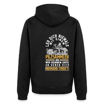 Pilzsammler Pilze sammeln Schwammerlsuche - Unisex Premium Bio Zip Hoodie - Schwarz - Hinten - Nico (187cm)