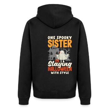 One Spooky Sister Retro Halloween Costume - Unisex Premium Organic Zip Hoodie - black - Back - Nico (187cm)