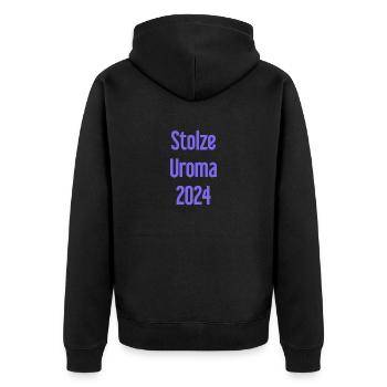 Stolze Uroma 2024 - Unisex Premium Bio Zip Hoodie - Schwarz - Hinten - Nico (187cm)
