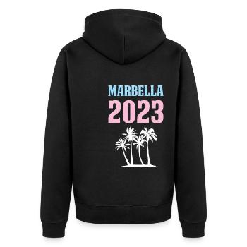 Marbella 2023 - Unisex Premium Bio Zip Hoodie - Schwarz - Hinten - Nico (187cm)