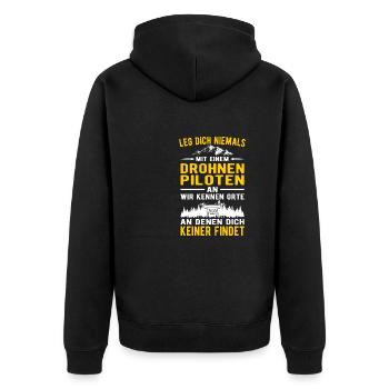 Leg dich niemals mit einem Drohnenpiloten an - Unisex Premium Bio Zip Hoodie - Schwarz - Hinten - Nico (187cm)