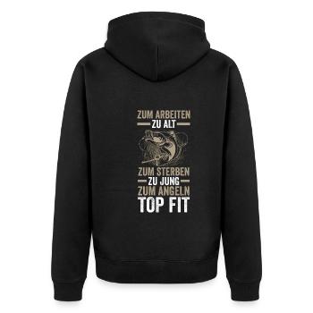 Angel Rentner Ruhestand Fischen Angeln Angler - Unisex Premium Bio Zip Hoodie - Schwarz - Hinten - Nico (187cm)