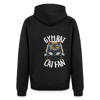 Bodybuilding-Katze - Fitnessstudio-Ratte Katzenfan - Unisex Premium Bio Zip Hoodie - Schwarz - Hinten - Nico (187cm)