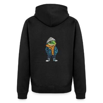 Gecko Echse Lustig Winter - Unisex Premium Bio Zip Hoodie - Schwarz - Hinten - Nico (187cm)