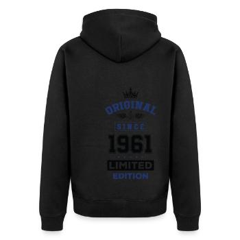 1961 limited edition Geburtstag - Unisex Premium Bio Zip Hoodie - Schwarz - Hinten - Nico (187cm)