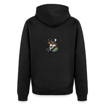 Wolf Comic Cool Sommer - Unisex Premium Bio Zip Hoodie - Schwarz - Hinten - Nico (187cm)